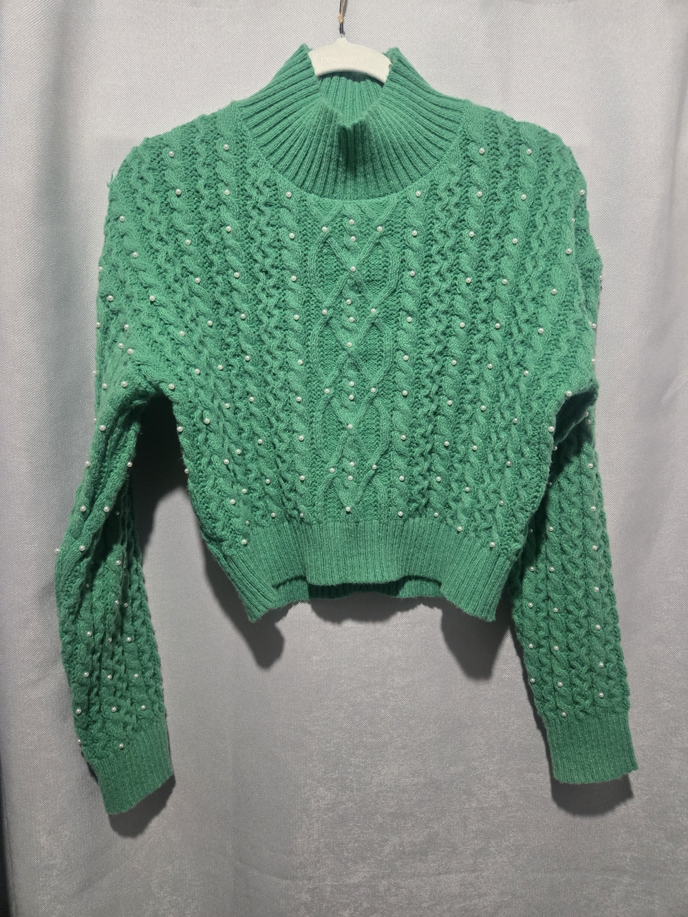 Fashion Nova Green Pearl Cable Knit Turtleneck Sweater